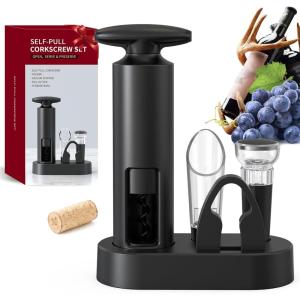 imageCIRCLE JOY 4in1 Wine Bottle Opener Set With Foil Cutter Wine Pourer Vacuum Stopper and Storage Base Corkscrew Cork Remove Bartenders Restaurants ampamp Home Ideal Gift