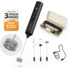 imageCIRCLE JOY Rechargeable Handheld Milk Frother Wand with 3 Variable Speeds 3 Whisks and Storage Box Electric Drink Mixer for Latte Cappuccino Hot Chocolate Eggs and Protein Powder Black
