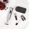 image:imageCIRCLE JOY Electric Wine Bottle Opener Set Stainless Steel Rechargeable Wine Opener 8in1 Wine Gift Set with Charging base Foil Cutter Wine Aerator Pourer Vacuum Pump amp 2 Wine Stoppers5in1 Battery Operated Wine Set  Silver