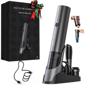 image:imageCIRCLE JOY Electric Wine Bottle Opener Set Stainless Steel Rechargeable Wine Opener 8in1 Wine Gift Set with Charging base Foil Cutter Wine Aerator Pourer Vacuum Pump amp 2 Wine Stoppers7In1 Rechargable Wine Set  Plus