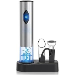 image:imageCIRCLE JOY Electric Wine Bottle Opener Set Stainless Steel Rechargeable Wine Opener 8in1 Wine Gift Set with Charging base Foil Cutter Wine Aerator Pourer Vacuum Pump amp 2 Wine Stoppers5in1 Battery Operated Wine Set  Silver