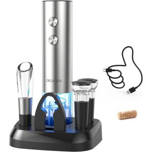 image:imageCIRCLE JOY Electric Wine Bottle Opener Set Stainless Steel Rechargeable Wine Opener 8in1 Wine Gift Set with Charging base Foil Cutter Wine Aerator Pourer Vacuum Pump amp 2 Wine Stoppers5in1 Rechargeable Wine Set  Silver
