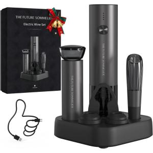 image:imageCIRCLE JOY Electric Wine Bottle Opener Set Stainless Steel Rechargeable Wine Opener 8in1 Wine Gift Set with Charging base Foil Cutter Wine Aerator Pourer Vacuum Pump amp 2 Wine Stoppers7In1 Rechargable Wine Set