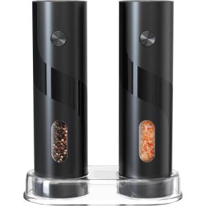 image:imageCIRCLE JOY Electric Salt and Pepper Grinder Set with Rechargeable Base Upgraded Stainless Steel Automatic Salt and Pepper Shakers with 2 Grinding Speeds External Adjustment and 176ml Capacity SilverBattery Powered Set with Base  Black