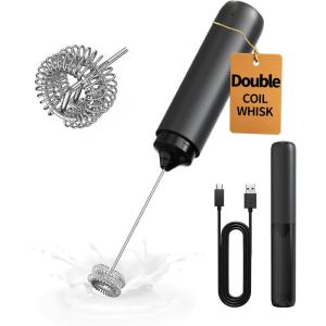image:imageCIRCLE JOY 2Speed Rechargeable Milk Frother Hanheld Dual Coil Whisk Head Electric Coffee Frother Portable Hand Frother Wand Drink Mixer for Matcha Lattes Cappuccino Kitchen GiftsRechargeablePortableBlack