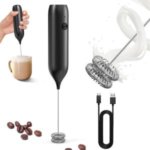 image:imageCIRCLE JOY 2Speed Rechargeable Milk Frother Hanheld Dual Coil Whisk Head Electric Coffee Frother Portable Hand Frother Wand Drink Mixer for Matcha Lattes Cappuccino Kitchen GiftsRechargeableBlackNo Stand