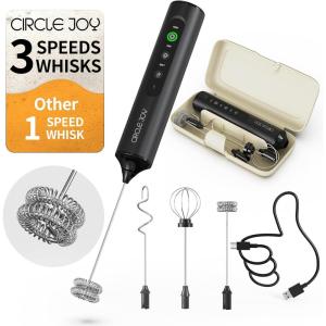 image:imageCIRCLE JOY Rechargeable Handheld Milk Frother Wand with Stand 3 Variable Speeds 3 Whisks and Storage Box Electric Drink Mixer for Latte Cappuccino Hot Chocolate Eggs and Protein Powder BeigeRechargeable with Storage Box  Black