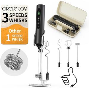 image:imageCIRCLE JOY Rechargeable Handheld Milk Frother Wand with Stand 3 Variable Speeds 3 Whisks and Storage Box Electric Drink Mixer for Latte Cappuccino Hot Chocolate Eggs and Protein Powder BeigeRechargeable with Storage Stand and Box  Black