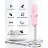 image:imageCIRCLE JOY Rechargeable 2Speed Handheld Milk Frother with Stand Dual Spring Whisk Electric Foamer Portable amp Detachable Coffee Frother Wand Drink Mixer for Lattes Macchiato Hot Chocolate SilverStand  Pink