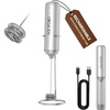 image:imageCIRCLE JOY Rechargeable 2Speed Handheld Milk Frother with Stand Dual Spring Whisk Electric Foamer Portable amp Detachable Coffee Frother Wand Drink Mixer for Lattes Macchiato Hot Chocolate SilverStand  Storage Cover Silver
