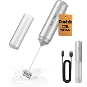 image:imageCIRCLE JOY Rechargeable 2Speed Handheld Milk Frother with Stand Dual Spring Whisk Electric Foamer Portable amp Detachable Coffee Frother Wand Drink Mixer for Lattes Macchiato Hot Chocolate SilverStorage Cover Silver