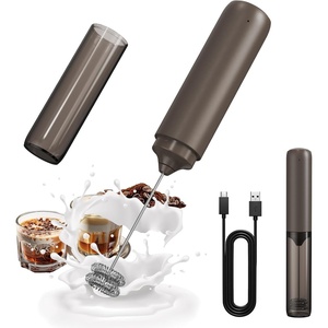 image:imageCIRCLE JOY Rechargeable 2Speed Handheld Milk Frother with Stand Dual Spring Whisk Electric Foamer Portable amp Detachable Coffee Frother Wand Drink Mixer for Lattes Macchiato Hot Chocolate SilverStorage CoverBrown