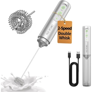 image:imageCIRCLE JOY Rechargeable 2Speed Handheld Milk Frother with Stand Dual Spring Whisk Electric Foamer Portable amp Detachable Coffee Frother Wand Drink Mixer for Lattes Macchiato Hot Chocolate SilverPStorage Cover Silver