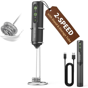 image:imageCIRCLE JOY Rechargeable 2Speed Handheld Milk Frother with Stand Dual Spring Whisk Electric Foamer Portable amp Detachable Coffee Frother Wand Drink Mixer for Lattes Macchiato Hot Chocolate SilverPStand  Storage Cover Black