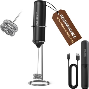 image:imageCIRCLE JOY Rechargeable 2Speed Handheld Milk Frother with Stand Dual Spring Whisk Electric Foamer Portable amp Detachable Coffee Frother Wand Drink Mixer for Lattes Macchiato Hot Chocolate SilverStand  Storage Cover Black