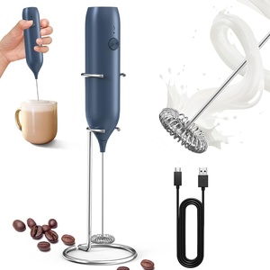 image:imageCIRCLE JOY Rechargeable 2Speed Handheld Milk Frother with Stand Dual Spring Whisk Electric Foamer Portable amp Detachable Coffee Frother Wand Drink Mixer for Lattes Macchiato Hot Chocolate SilverCStand Blue
