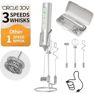 image:imageCIRCLE JOY Rechargeable Handheld Milk Frother Wand with 3 Variable Speeds 3 Whisks and Storage Box Electric Drink Mixer for Latte Cappuccino Hot Chocolate Eggs and Protein Powder SilverRechargeable with Storage Stand and Box  Silver