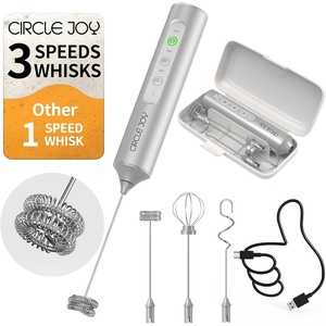 image:imageCIRCLE JOY Rechargeable Handheld Milk Frother Wand with 3 Variable Speeds 3 Whisks and Storage Box Electric Drink Mixer for Latte Cappuccino Hot Chocolate Eggs and Protein Powder SilverRechargeable with Storage Box  Silver