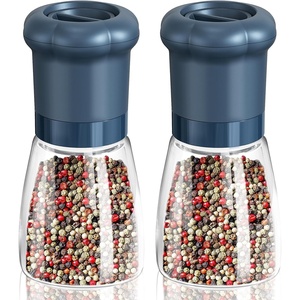 image:imageCIRCLE JOY Premium Manual Salt and Pepper Grinder Set Refillable Salt and Pepper Shakers with Ceramic Blades Adjustable Coarseness and BPAfree 180ml Glass Container Tall BlackShort Set  Blue