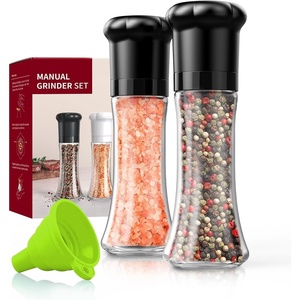 image:imageCIRCLE JOY Premium Manual Salt and Pepper Grinder Set Refillable Salt and Pepper Shakers with Ceramic Blades Adjustable Coarseness and BPAfree 180ml Glass Container Tall BlackTall Set  Black